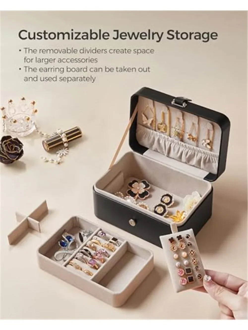 Travel Jewelry Organizer Case 2 Layer Velvet Earring Necklace Ring Holder Box